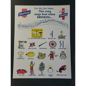 Vintage Sterling Beer Drinking Song Sheet New Old Stock B6